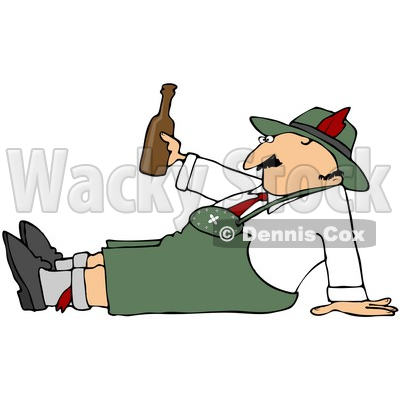 Royalty-Free (RF) Clipart Illustration of an Oktoberfest Man Sitting On The Ground, Holding A Beer Bottle © djart #59116