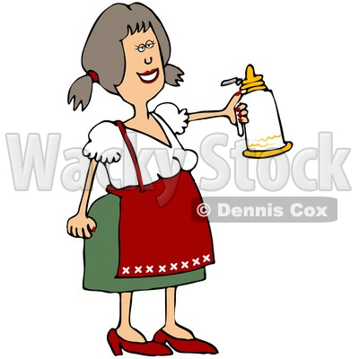 Royalty-Free (RF) Clipart Illustration of a Friendly Oktoberfest Woman Holding Out A White Beer Stein © djart #59122