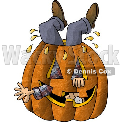 Man Stuck Inside a Big Halloween Pumpkin with a Carved Face Clipart Picture © djart #5915