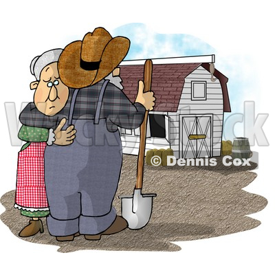 Sad Farmer Wife Hugging Her Husband Who Is Looking at Their Barn Clipart Picture © djart #5922