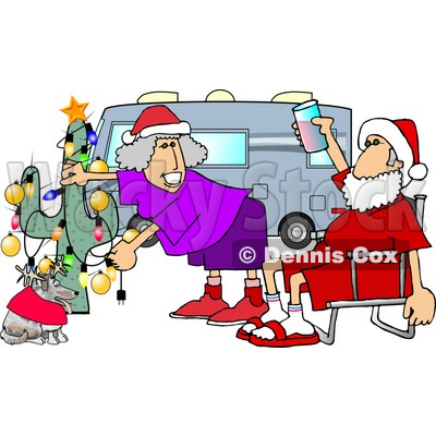 Mr. and Mrs. Clause Celebrating Christmas on the Road With Their Dog Clipart Picture © djart #5930