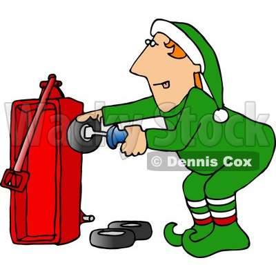 Santa's Elf Building a Radio Flyer Wagon Toy Clipart Picture © djart #5935