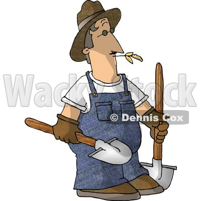 Farmer Carrying Two Rounded Tip Shovels Clipart Picture © djart #5972