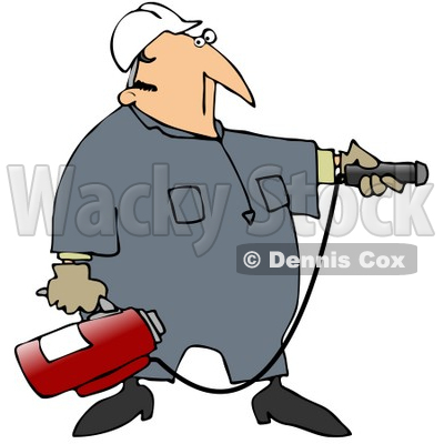 Royalty-Free (RF) Clipart Illustration of an Industrial Worker Man Preparing To Use A Fire Extinguisher © djart #59731