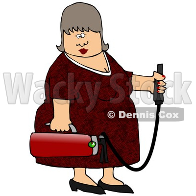 Royalty-Free (RF) Clipart Illustration of a Middle Aged Woman Holding A Fire Extinguisher © djart #59733