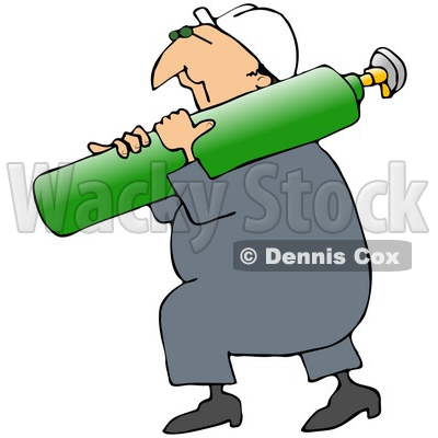 Royalty-Free (RF) Clipart Illustration of a Male Worker Carrying A Green Oxygen Tank © djart #59753