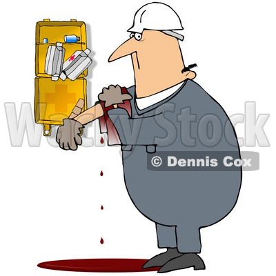 Royalty-Free (RF) Clipart Illustration of an Injured Worker Bleeding Near A First Aid Kit © djart #59769