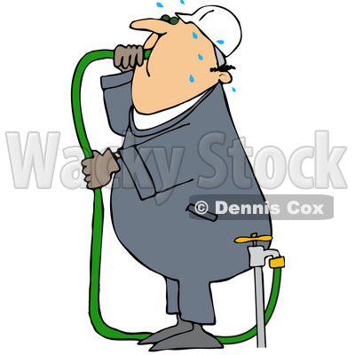 Royalty-Free (RF) Clipart Illustration of a Thirsty Worker Man Gulping Hose Water © djart #59772