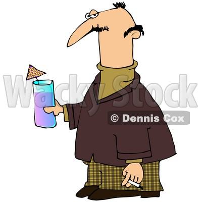 Royalty-Free (RF) Clipart Illustration of a Nerdy Man Carrying A Cocktail And A Cigarette © djart #59811
