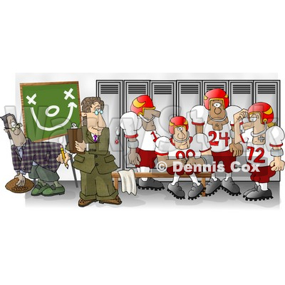 Football Coach Standing in the Locker Room with His Players Clipart Picture © djart #5988