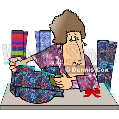 Woman Gift Wrapping Presents at a Shopping Center Clipart Picture © djart #5993