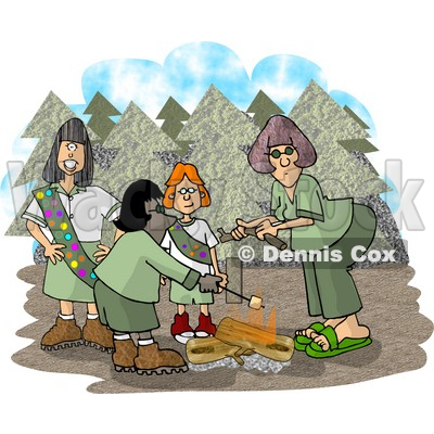Girlscouts Standing Beside a Campfire in the Forest Clipart Picture © djart #6007