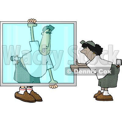 Apprentice Glazier Carrying a Big Glass Window Clipart Picture © djart #6011