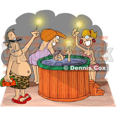 Happy Men and Women at a Hot Tub Party Clipart Picture © djart #6050
