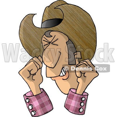 Angry Cowboy Clinching Eyes, Teeth, and Fists Clipart Picture © djart #6091