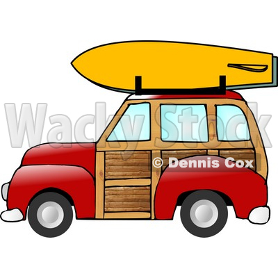 Woody Car With a Surfboard on the Roof Rack Clipart Illustration © djart #6133