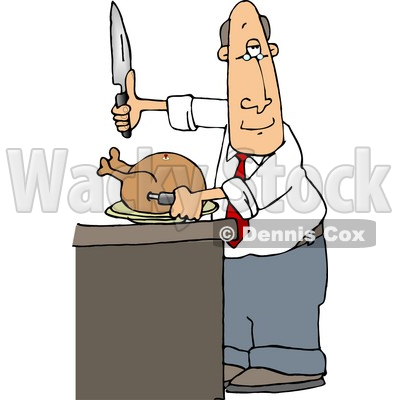 Man Standing at a Counter Preparing to Carve a Thanksgiving Turkey Clipart Picture © djart #6160