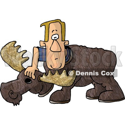 Man Putting On a Realistic Halloween Moose Costume Clipart Picture © djart #6191