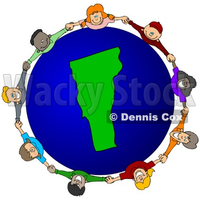Royalty-Free (RF) Clipart Illustration of a Circle Of Children Holding Hands Around A Vermont Globe © djart #62089