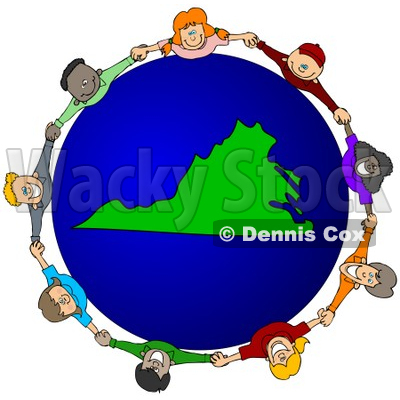 Royalty-Free (RF) Clipart Illustration of a Circle Of Children Holding Hands Around A Virginia Globe © djart #62098