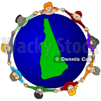 Royalty-Free (RF) Clipart Illustration of a Circle Of Children Holding Hands Around A New Hampshire Globe © djart #62100