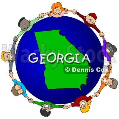Royalty-Free (RF) Clipart Illustration of Children Holding Hands In A Circle Around A Georgia Globe © djart #62102
