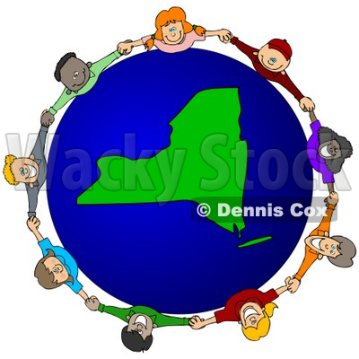 Royalty-Free (RF) Clipart Illustration of a Circle Of Children Holding Hands Around A New York Globe © djart #62107