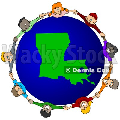 Royalty-Free (RF) Clipart Illustration of a Circle Of Children Holding Hands Around A Louisiana Globe © djart #62125