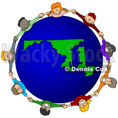 Royalty-Free (RF) Clipart Illustration of a Circle Of Children Holding Hands Around A Maryland Globe © djart #62138