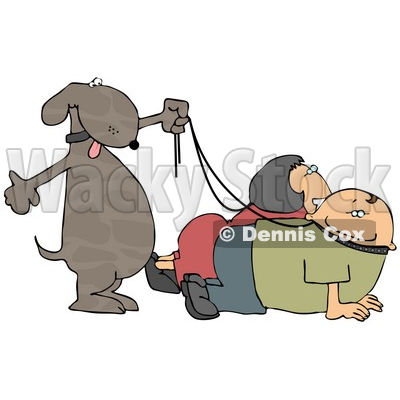 Happy Dog Walking His Owners on Leashes Clipart Picture © djart #6272