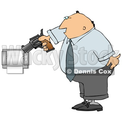 Mad Man Pointing a Gun at Toilet Paper Roll Clipart Picture © djart #6282