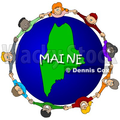 Royalty-Free (RF) Clipart Illustration of Children Holding Hands In A Circle Around A Maine Globe © djart #62973