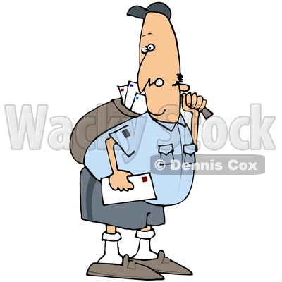 Royalty-Free (RF) Clipart Illustration of a Grumpy Mail Man Carrying A Bag © djart #70265
