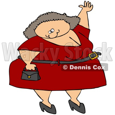 Royalty-Free (RF) Clipart Illustration of a Plump Caucasian Woman In A Red Dress, Carrying A Purse And Waving © djart #72985