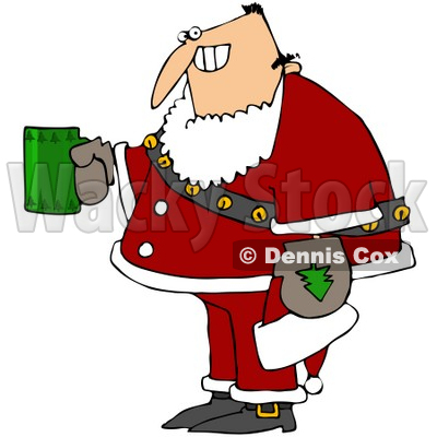 Royalty-Free (RF) Clipart Illustration of a Creepy Man Grinning, Holding A Beverage And Wearing A Santa Suit © djart #78316