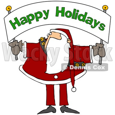 Royalty-Free (RF) Clipart Illustration of Santa Holding And Looking Up At A Happy Holidays Banner © djart #78917