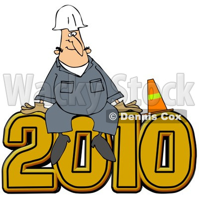 Royalty-Free (RF) Clipart Illustration of a Worker Man Sitting With A Cone On Top Of 2012 © djart #83892
