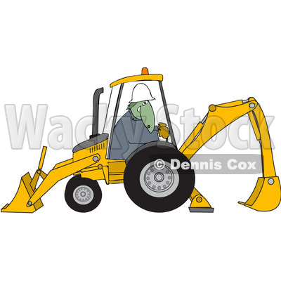 Royalty-Free (RF) Clipart Illustration of a Construction Dinosaur Operating A Yellow Backhoe © djart #93759