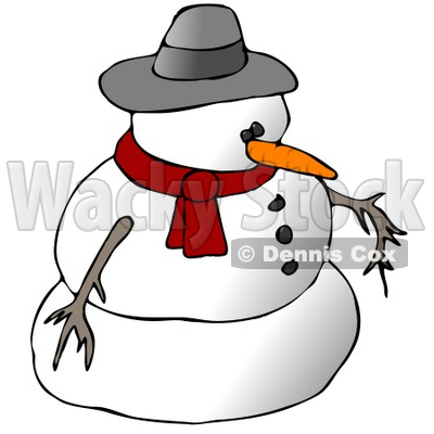 Snowman Wearing a Scarf and Hat Clipart Illustration © djart #9406