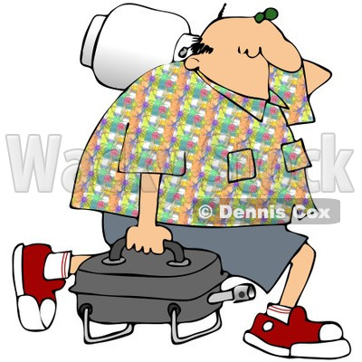 Royalty-Free (RF) Clipart Illustration of a Middle Aged Caucasian Man Carrying A Portable Gas BBQ © djart #95251