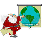 Royalty-Free (RF) Clipart Illustration of Santa Pointing To A World Map While Discussing Christmas Deliveries © djart #101255