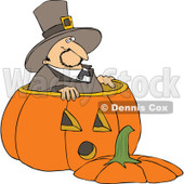 Royalty-Free (RF) Clipart Illustration of a Thanksgiving Pilgrim Standing In A Giant Pumpkin © djart #101270