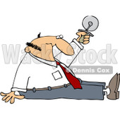 Royalty-Free (RF) Clipart Illustration of a Businessman Sitting On The Floor And Holding Up A Pizza Cutter © djart #101277