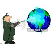 Royalty-Free (RF) Clipart Illustration of a Worker Man Pressure Washing A Globe © djart #101283
