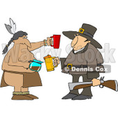 Royalty-Free (RF) Clipart Illustration of a Thanksgiving Pilgrim And Native American Drinking Coffee © djart #102658