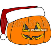 Royalty-Free (RF) Clipart Illustration of a Halloween Pumpkin Wearing A Santa Hat © djart #104294