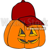 Royalty-Free (RF) Clipart Illustration of a Halloween Pumpkin Wearing A Red Baseball Cap © djart #104295