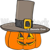 Royalty-Free (RF) Clipart Illustration of a Halloween Pumpkin Wearing A Pilgrim Hat © djart #104297