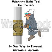 Royalty-Free (RF) Clip Art Illustration of a Worker Trying To Adjust A Pipe With A Small Wrench © djart #1050674