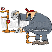 Royalty-Free (RF) Clip Art Illustration of a Plumber Using Duct Tape To Fix Pipes © djart #1050678